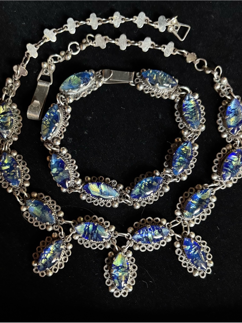Vintage Mexican Sterling Silver Foil Opal Necklace and matching Bracelet